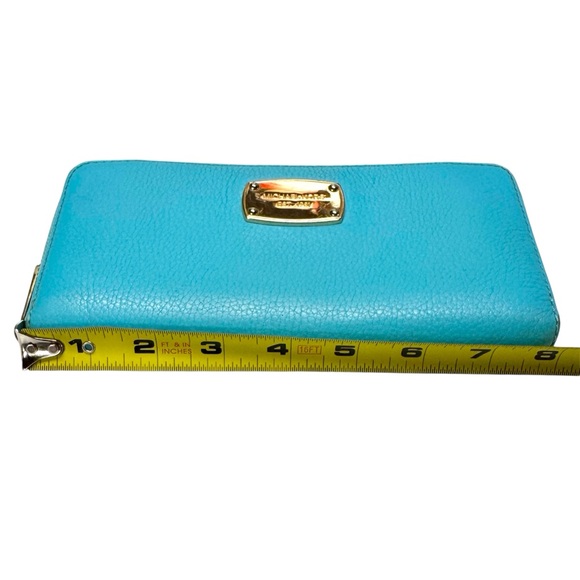 Michael Kors | Jet Set Leather Zip Around Continental Wallet- Turquoise - Picture 15 of 16